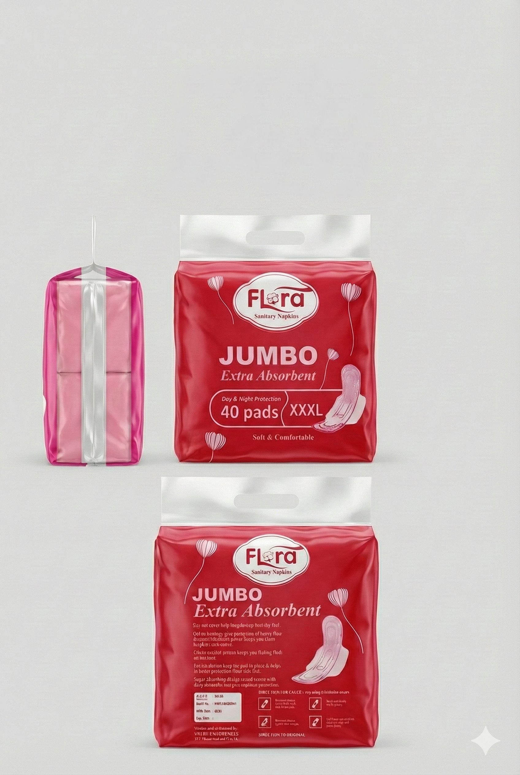 Flora Jumbo Red - Jumbo Tri-Fold Sanitary Napkin Packs